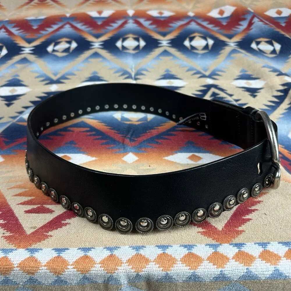 Brave Wide Leather Hip Belt Black Metal Medallions Canada Sz 38 Waist 37-41”